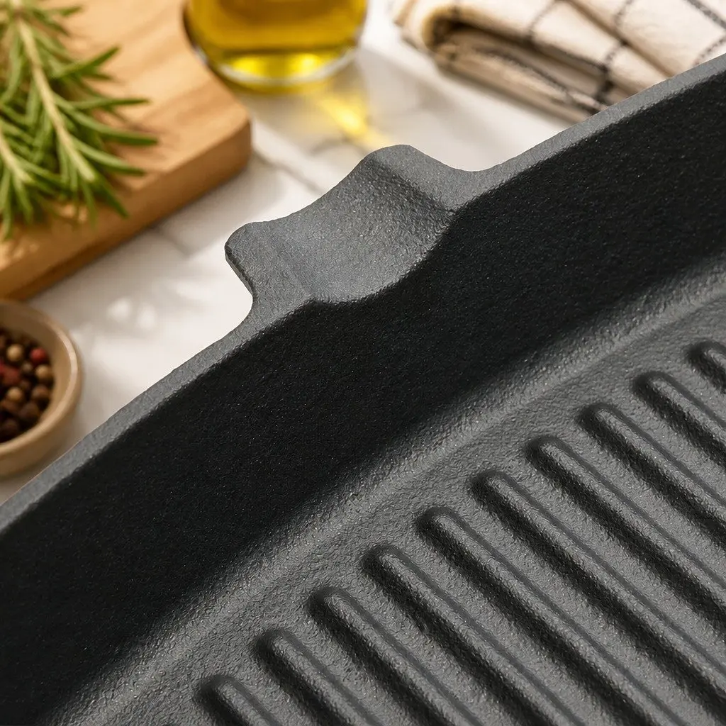 Cast Iron Square Grill Pan Heavy Duty Pre-Seasoned 23.5 cm