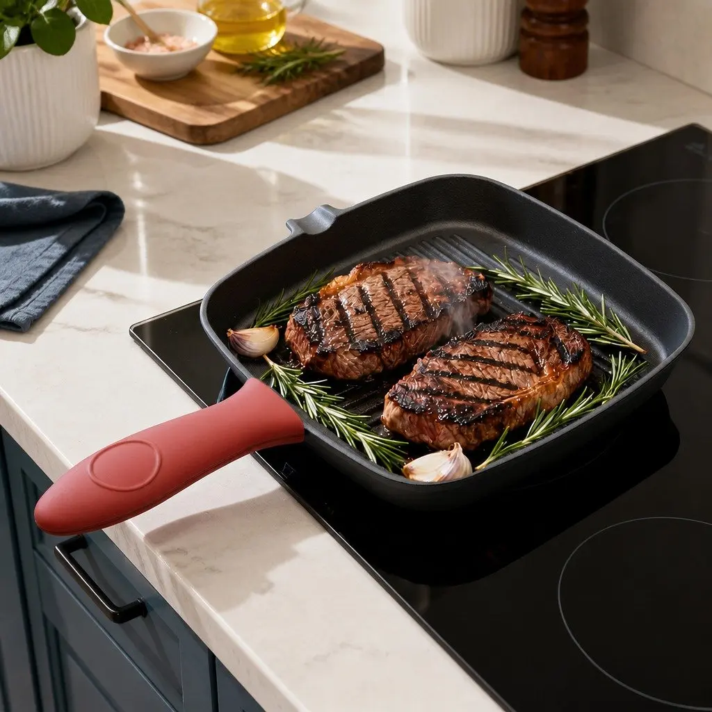 Cast Iron Square Grill Pan Heavy Duty Pre-Seasoned 23.5 cm