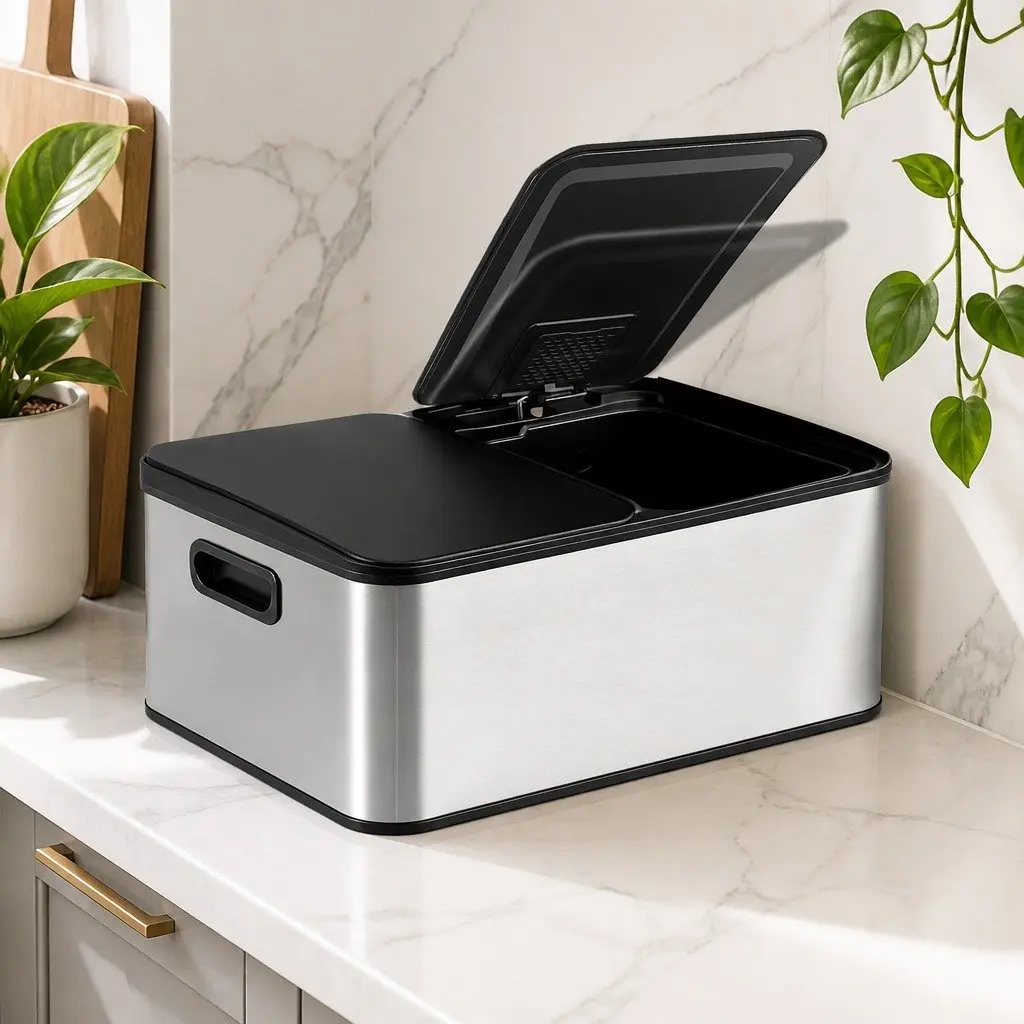 60L Dual Compartment Pedal Bin Stainless Steel Kitchen Waste Recycling Dustbin