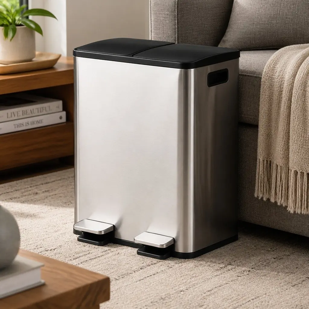 60L Dual Compartment Pedal Bin Stainless Steel Kitchen Waste Recycling Dustbin