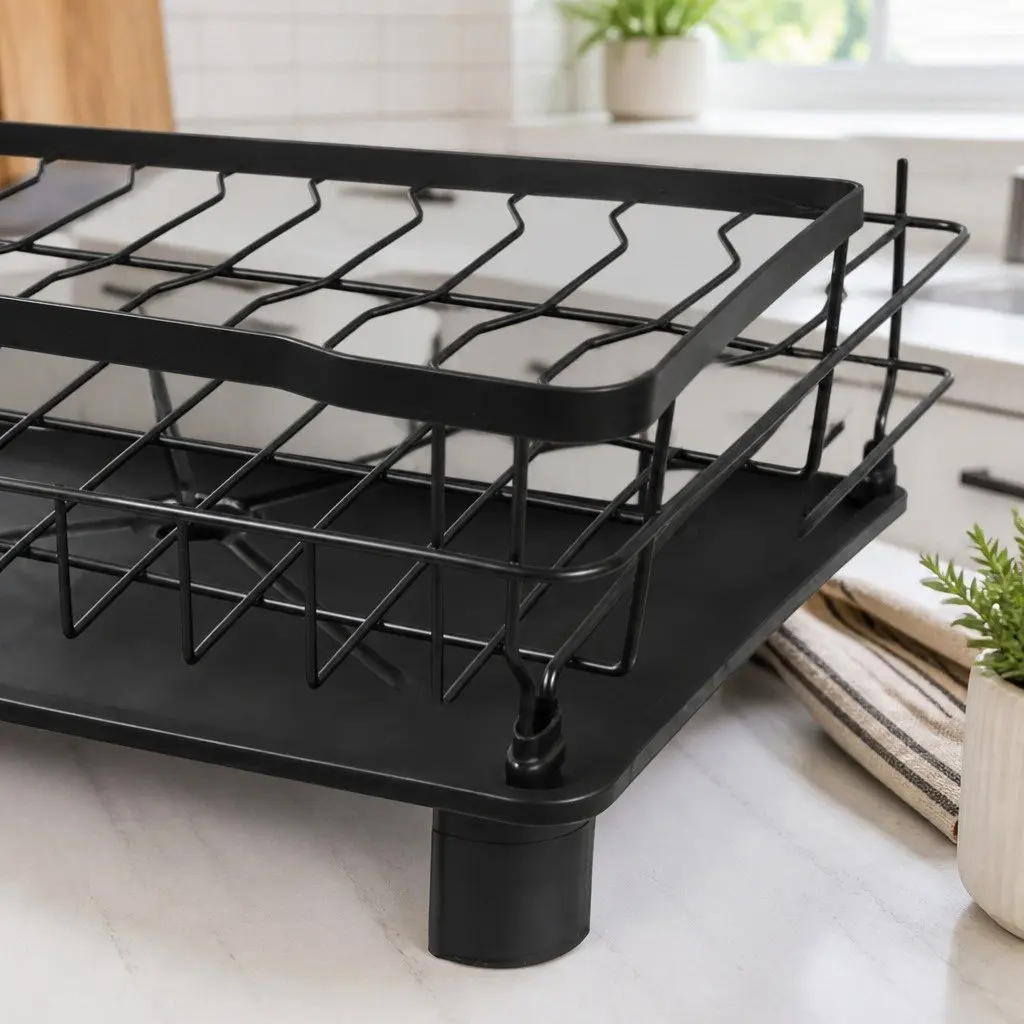 2 Tier Dish Drying Rack Spacious Kitchen Organizer Black