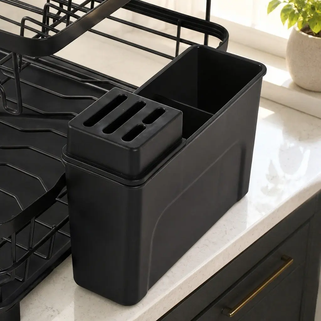 2 Tier Dish Drying Rack Spacious Kitchen Organizer Black