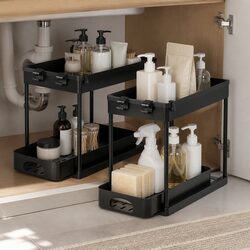 Under Sink Organizer 2 Tier Storage Rack Pull Out Drawer Drainage Kitchen