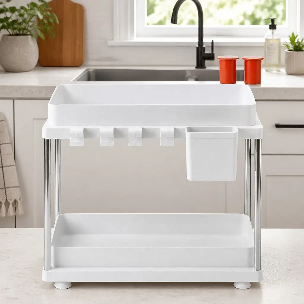 Under Sink Cabinet Organizer Adjustable 2 Tier Storage Rack for Kitchen Bathroom