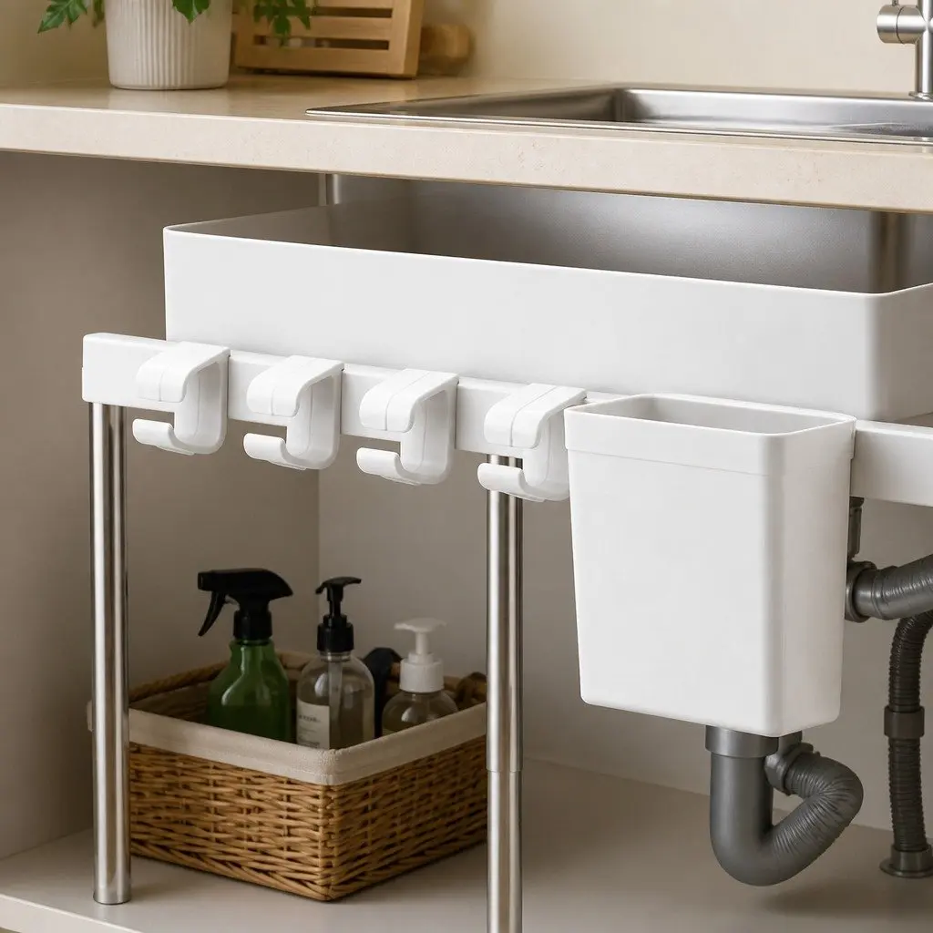 Under Sink Cabinet Organizer Adjustable 2 Tier Storage Rack for Kitchen Bathroom