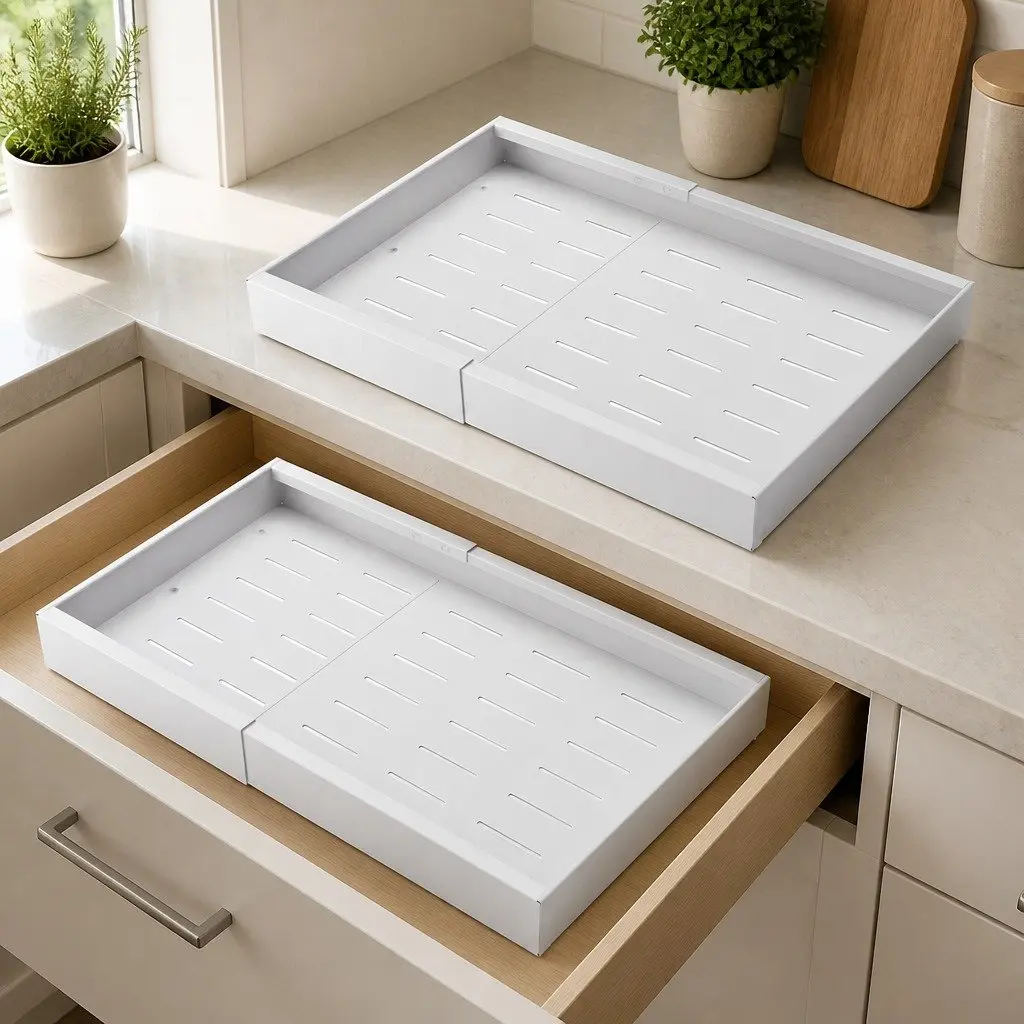 Pull Out Cabinet Organizer Drawer Shelf Adjustable Width 42cm Depth 2 Piece