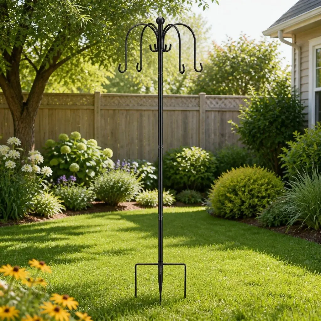 Bird Feeder Station Adjustable Height 224cm 8 Hooks Outdoor Garden Stand