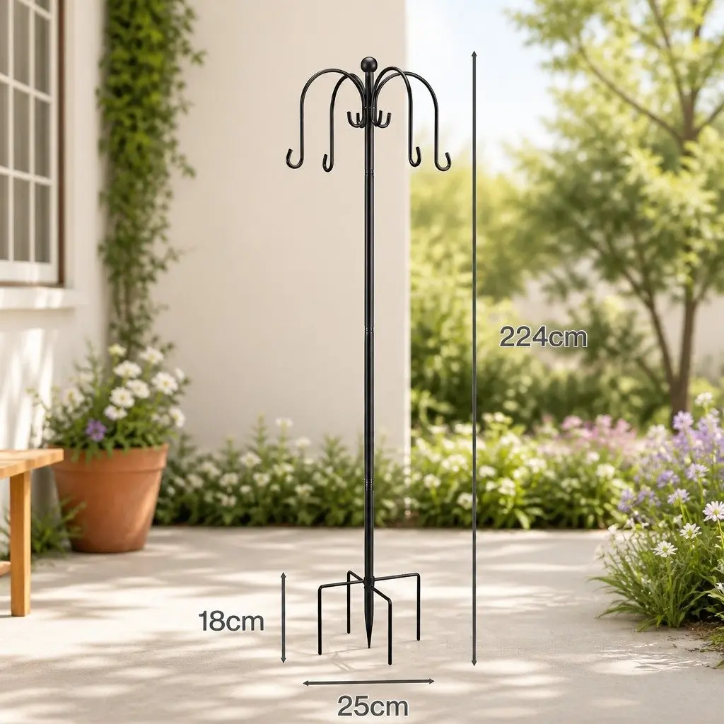 Bird Feeder Station Adjustable Height 224cm 8 Hooks Outdoor Garden Stand