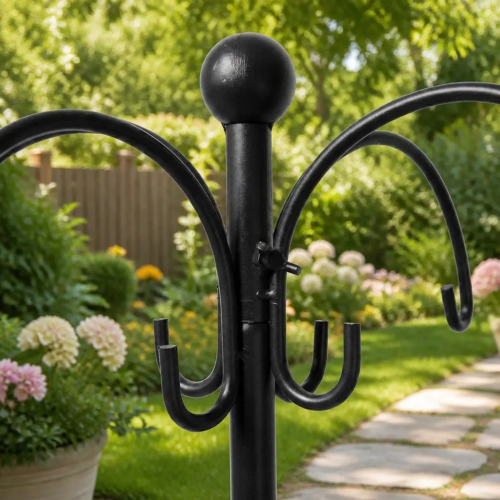 Bird Feeder Station Adjustable Height 224cm 8 Hooks Outdoor Garden Stand