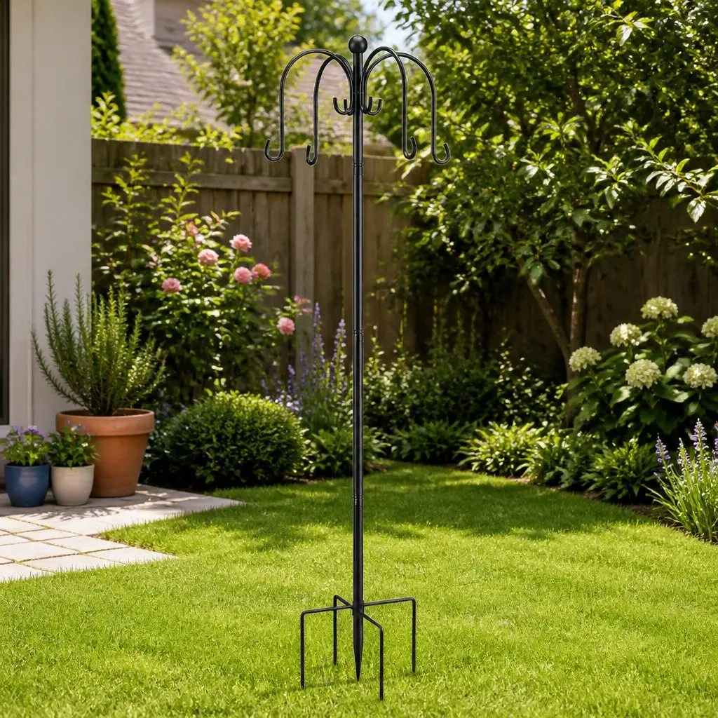 Bird Feeder Station Adjustable Height 224cm 8 Hooks Outdoor Garden Stand