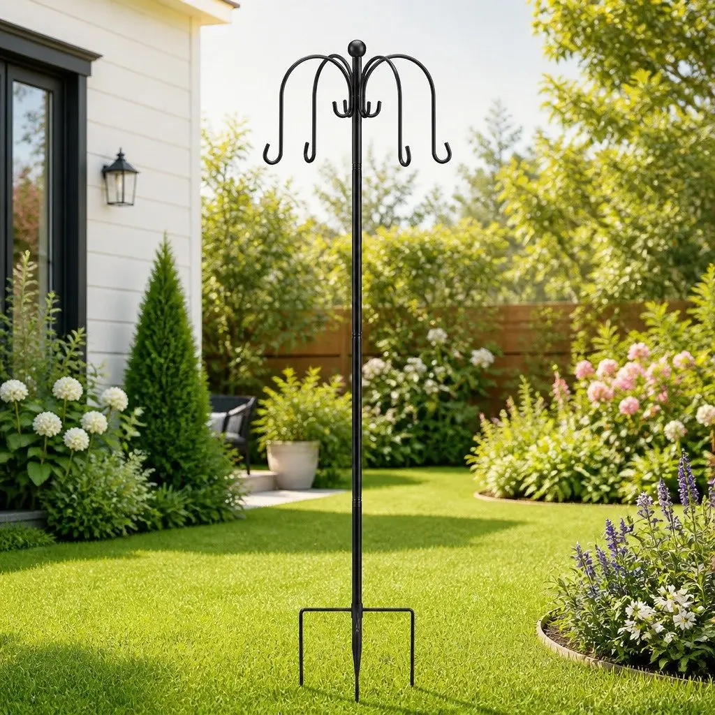 Hanging Bird Feeder Station Adjustable Height 224cm 4 Feeders 8 Hooks Outdoor Garden Pole