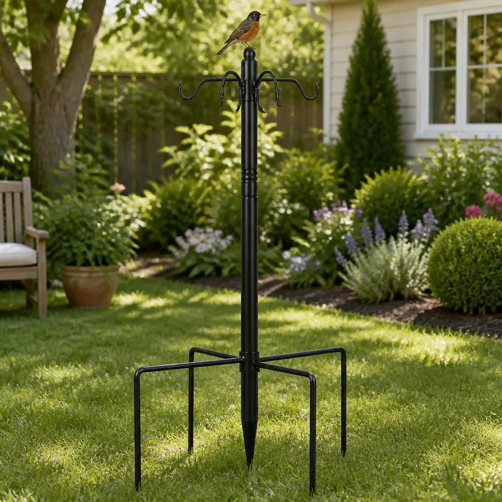 Hanging Bird Feeder Station Adjustable Height 224cm 4 Feeders 8 Hooks Outdoor Garden Pole
