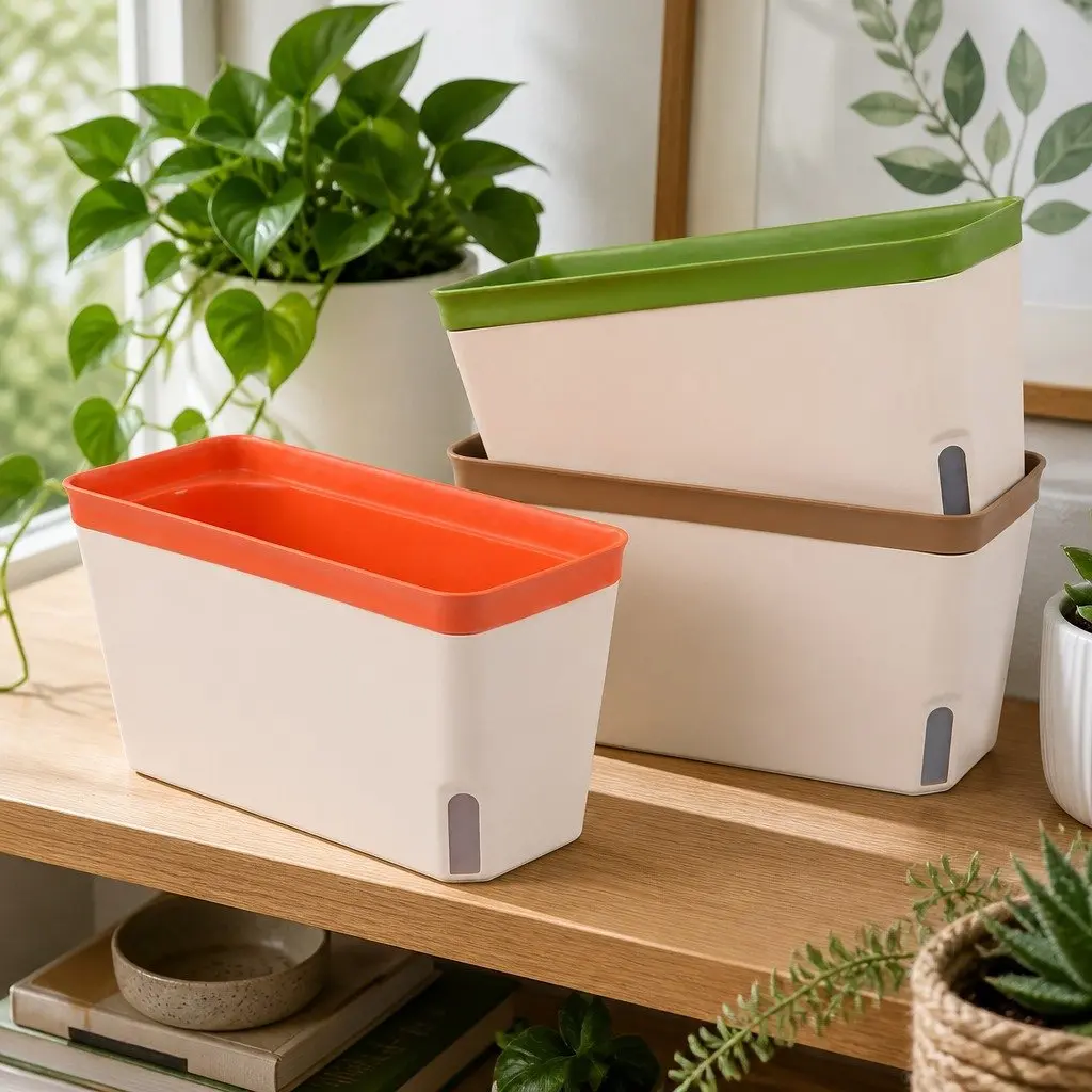 Self Watering Plant Pots 3 Piece Set Wick System Indoor Planter Box 27cm L x 11.5cm W x 14cm H