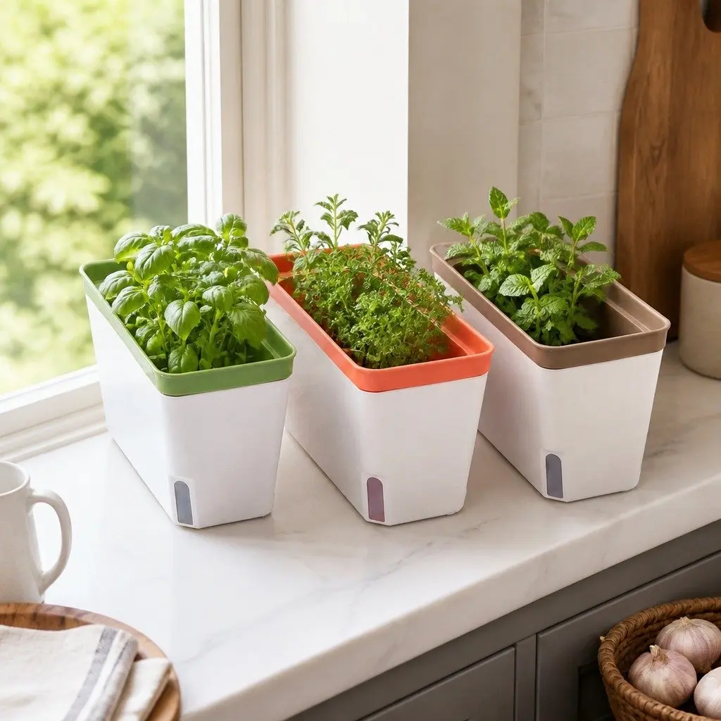 Self Watering Plant Pots 3 Piece Set Wick System Indoor Planter Box 27cm L x 11.5cm W x 14cm H