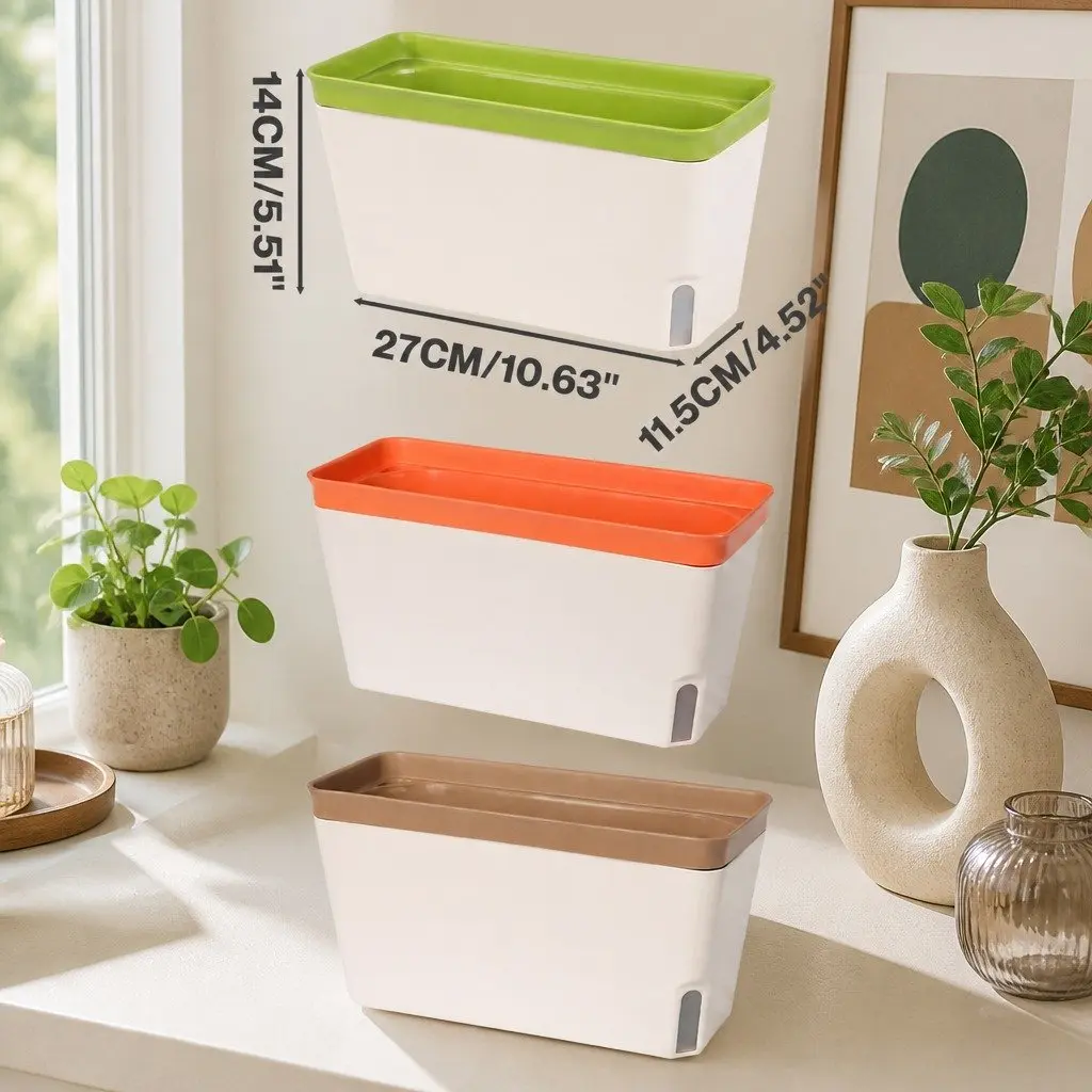 Self Watering Plant Pots 3 Piece Set Wick System Indoor Planter Box 27cm L x 11.5cm W x 14cm H
