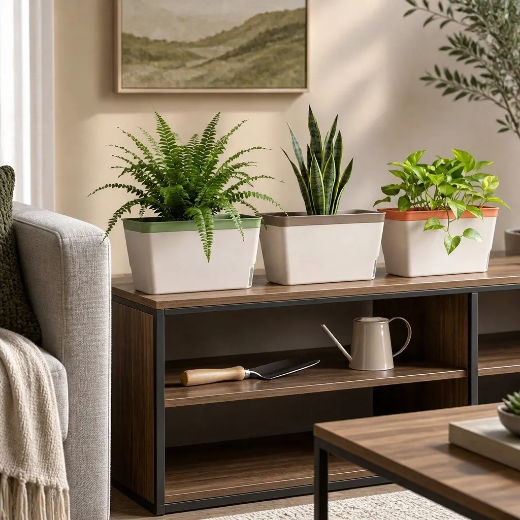 Self Watering Plant Pots 3 Piece Set Wick System Indoor Planter Box 27cm L x 11.5cm W x 14cm H