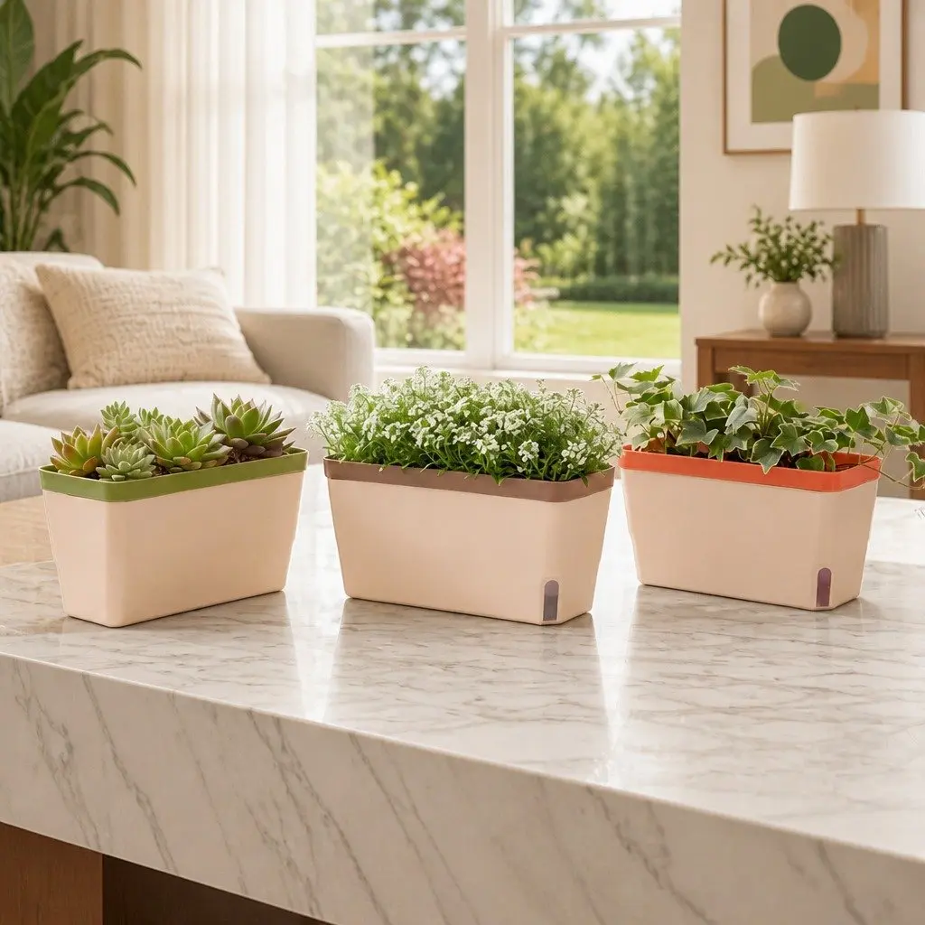 Self Watering Plant Pots 3 Piece Set Wick System Indoor Planter Box 27cm L x 11.5cm W x 14cm H