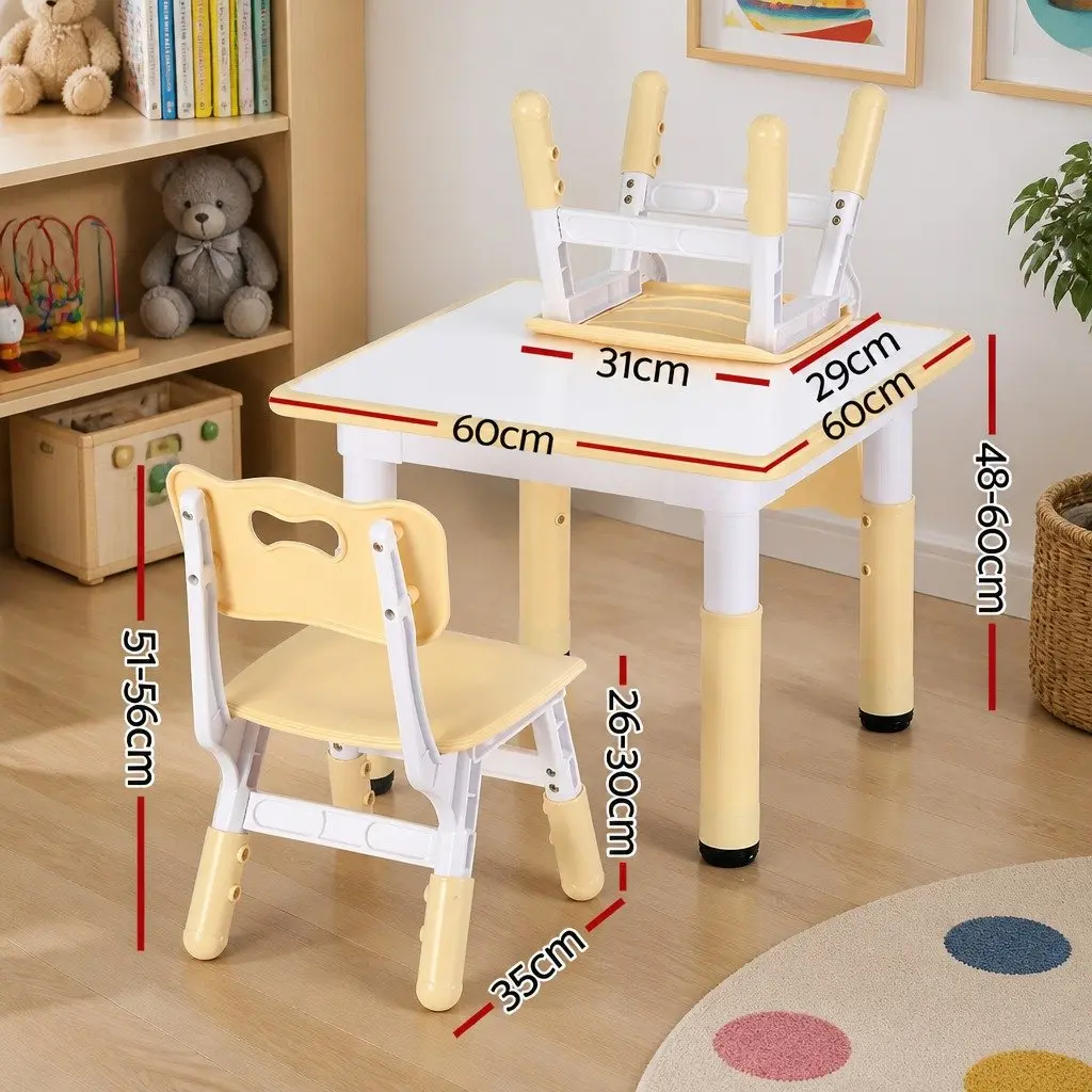 Kids Table and Chairs Set Height Adjustable Draw-on Tabletop for Ages 3-8