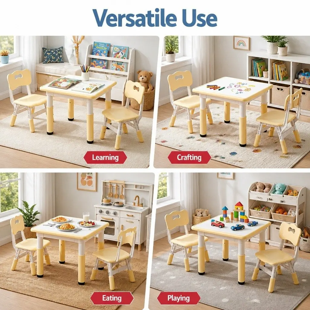 Kids Table and Chairs Set Height Adjustable Draw-on Tabletop for Ages 3-8