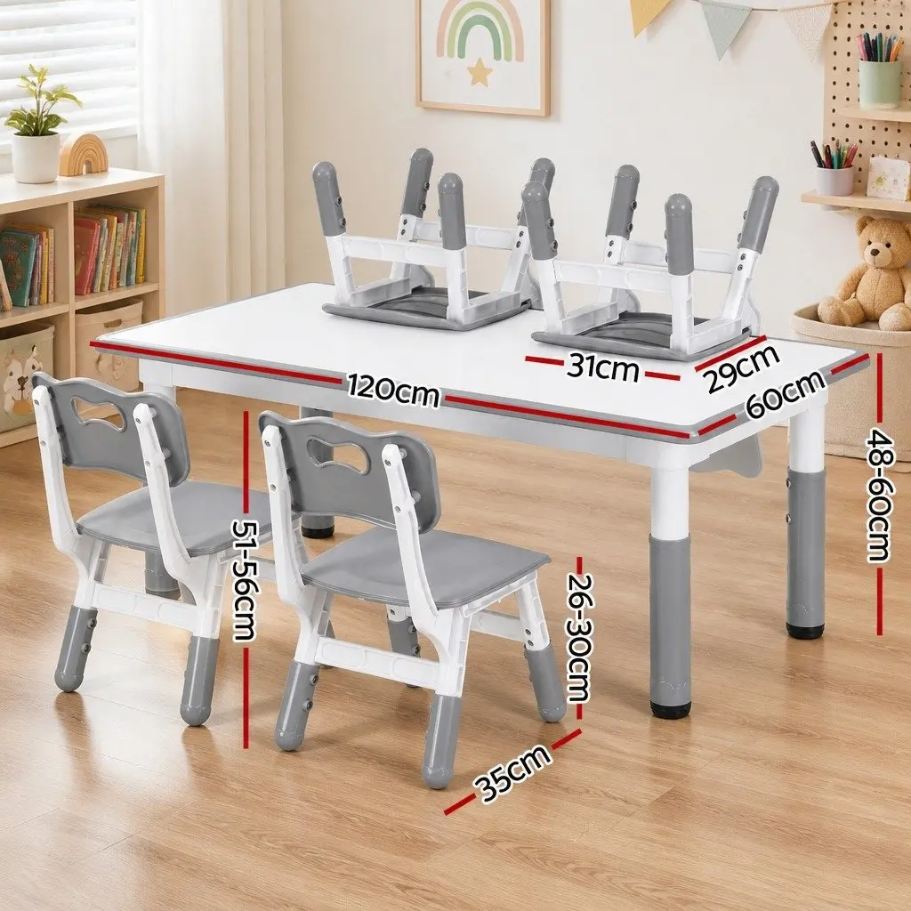 Kids Table and 4 Chairs Set Height Adjustable Activity Desk Draw-on Tabletop