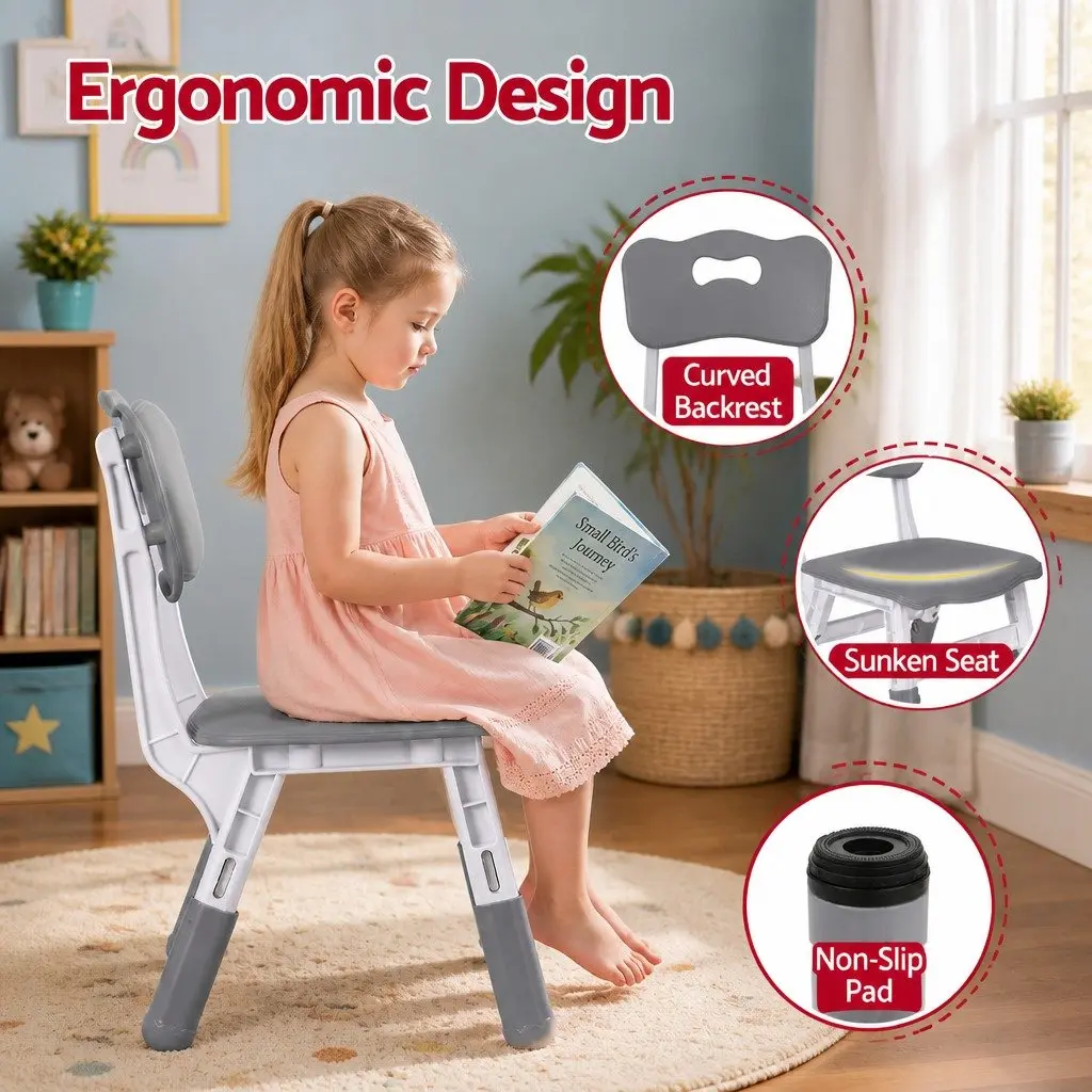 Kids Table and 4 Chairs Set Height Adjustable Activity Desk Draw-on Tabletop