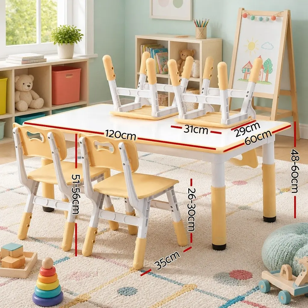 Kids Table and 4 Chairs Set Height Adjustable Activity Desk Drawing Toddler
