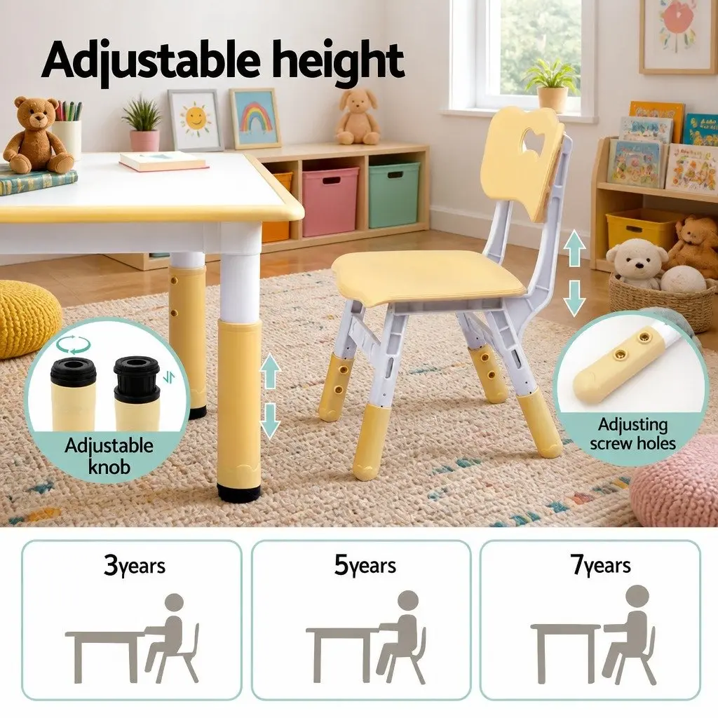 Kids Table and 4 Chairs Set Height Adjustable Activity Desk Drawing Toddler
