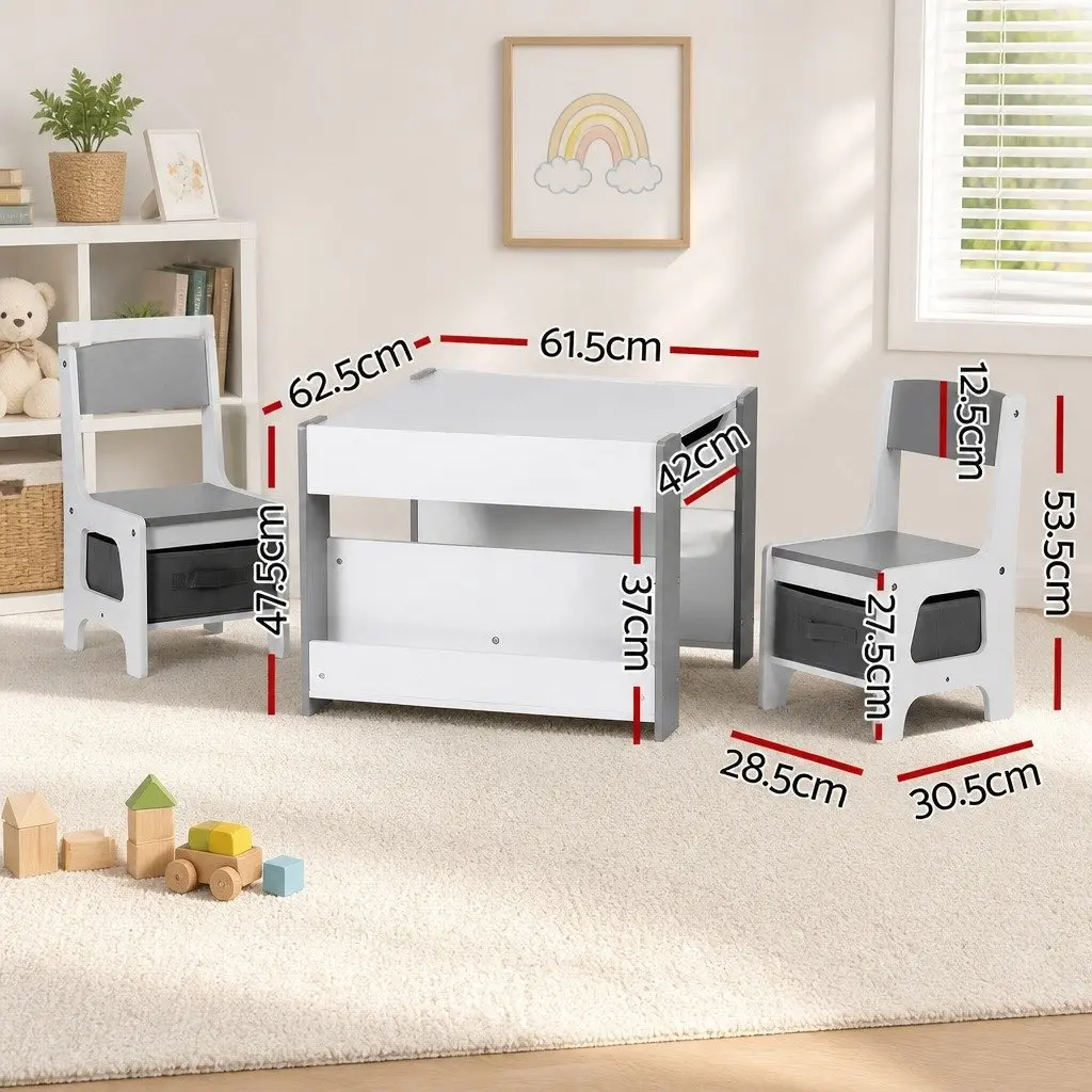 Kids Table and Chair Set 4 in 1 Wooden Activity Desk Blackboard Whiteboard