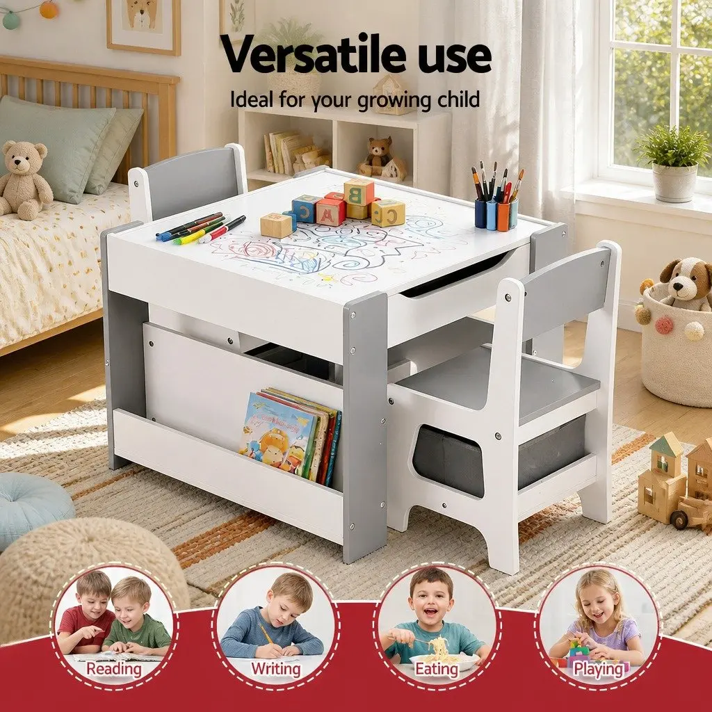 Kids Table and Chair Set 4 in 1 Wooden Activity Desk Blackboard Whiteboard