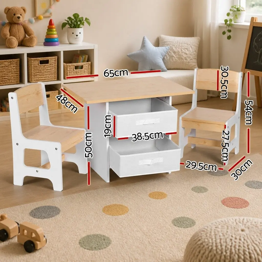Kids Table and 2 Chairs Set Activity Desk with Storage Drawers for Drawing and Creative Play