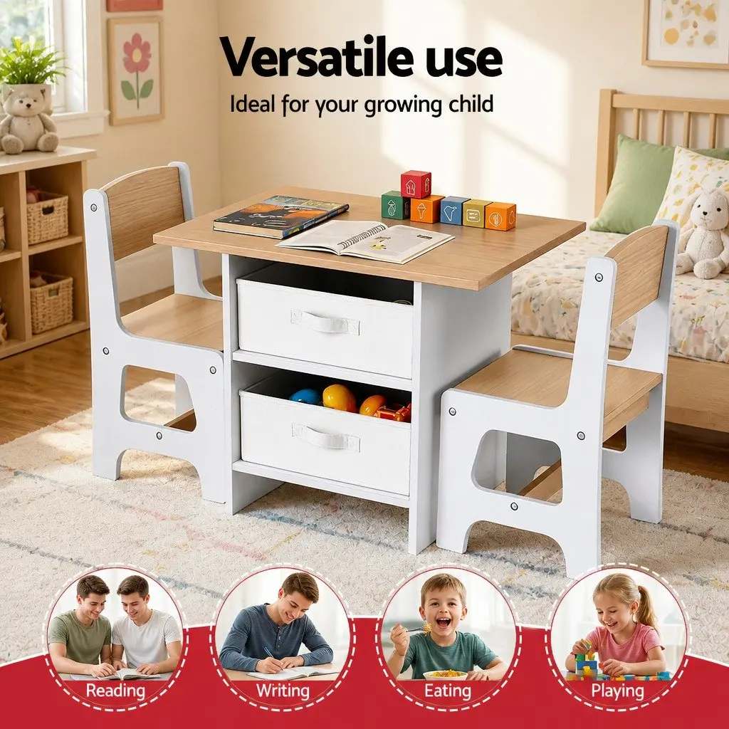 Kids Table and 2 Chairs Set Activity Desk with Storage Drawers for Drawing and Creative Play