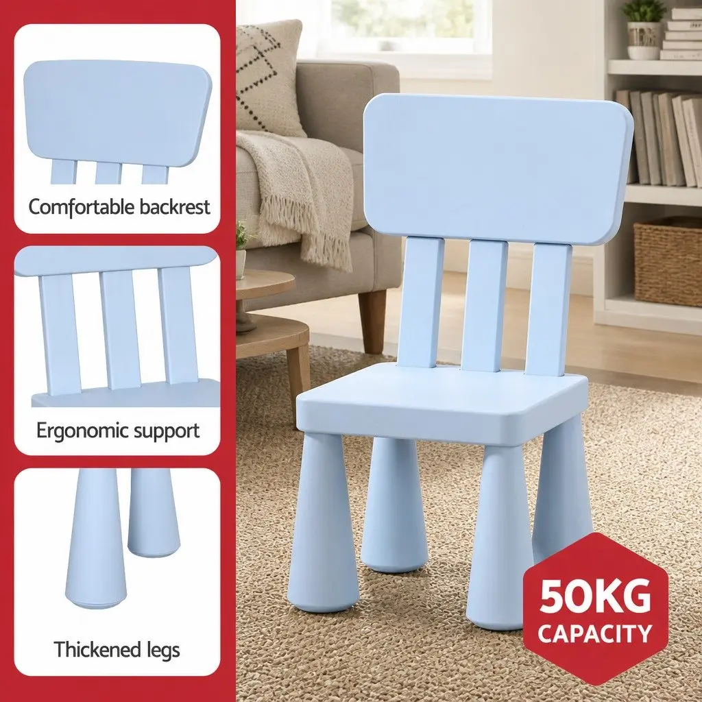 Kids Table and Chairs Set Blue Non-Toxic PP Material Smooth Edges Sturdy Construction 3 Piece