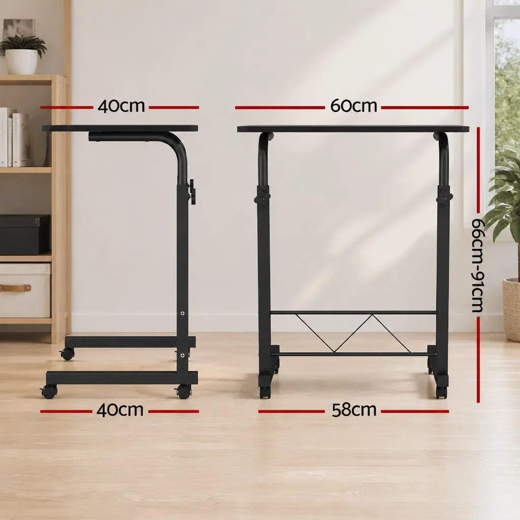 Mobile Laptop Desk Adjustable Height Workstation with Wheels Black 60CM