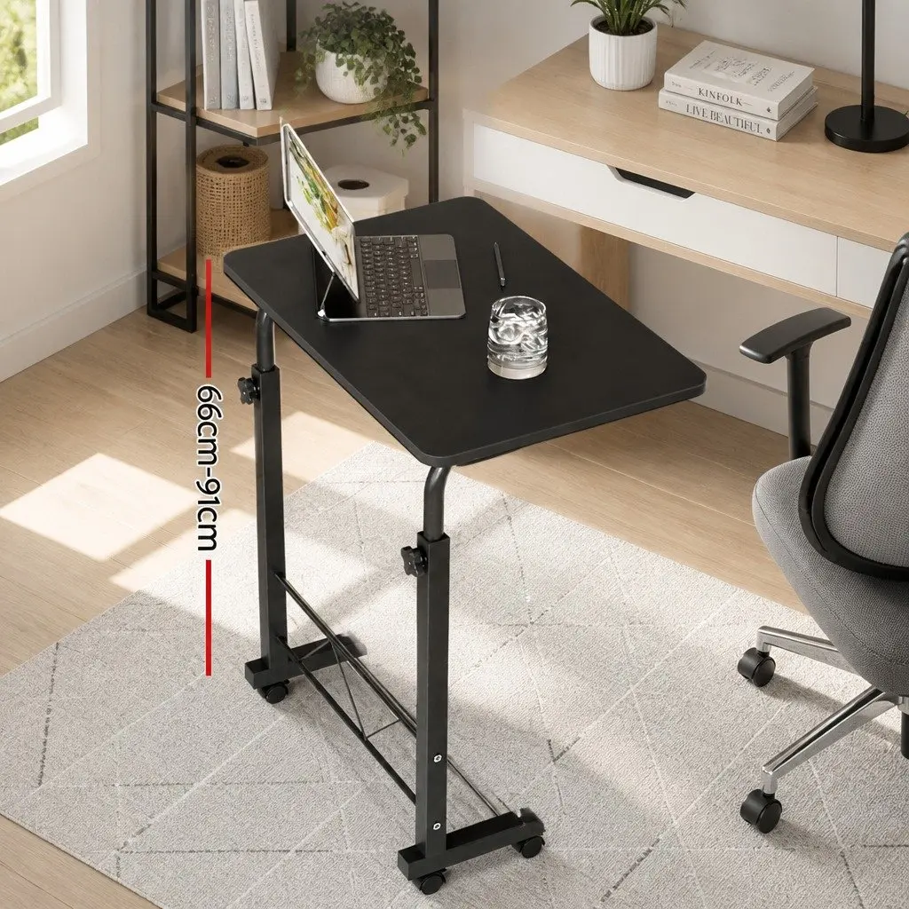 Mobile Laptop Desk Adjustable Height Workstation with Wheels Black 60CM