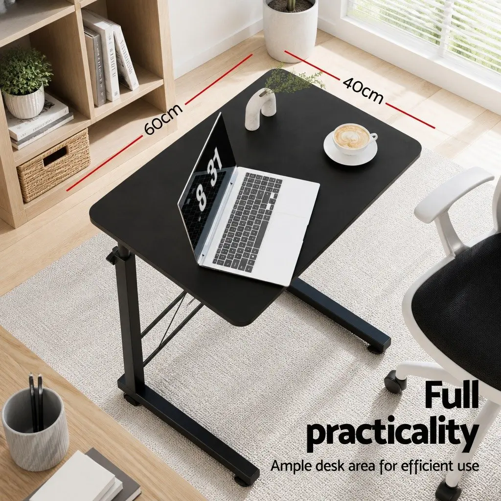 Mobile Laptop Desk Adjustable Height Workstation with Wheels Black 60CM