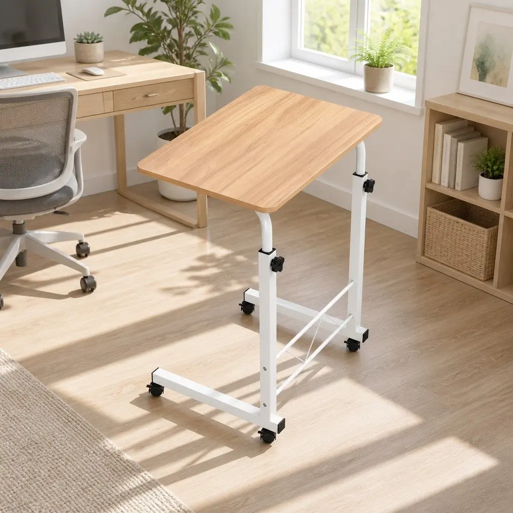 Mobile Laptop Desk Adjustable Height Portable Workstation Beige 60CM