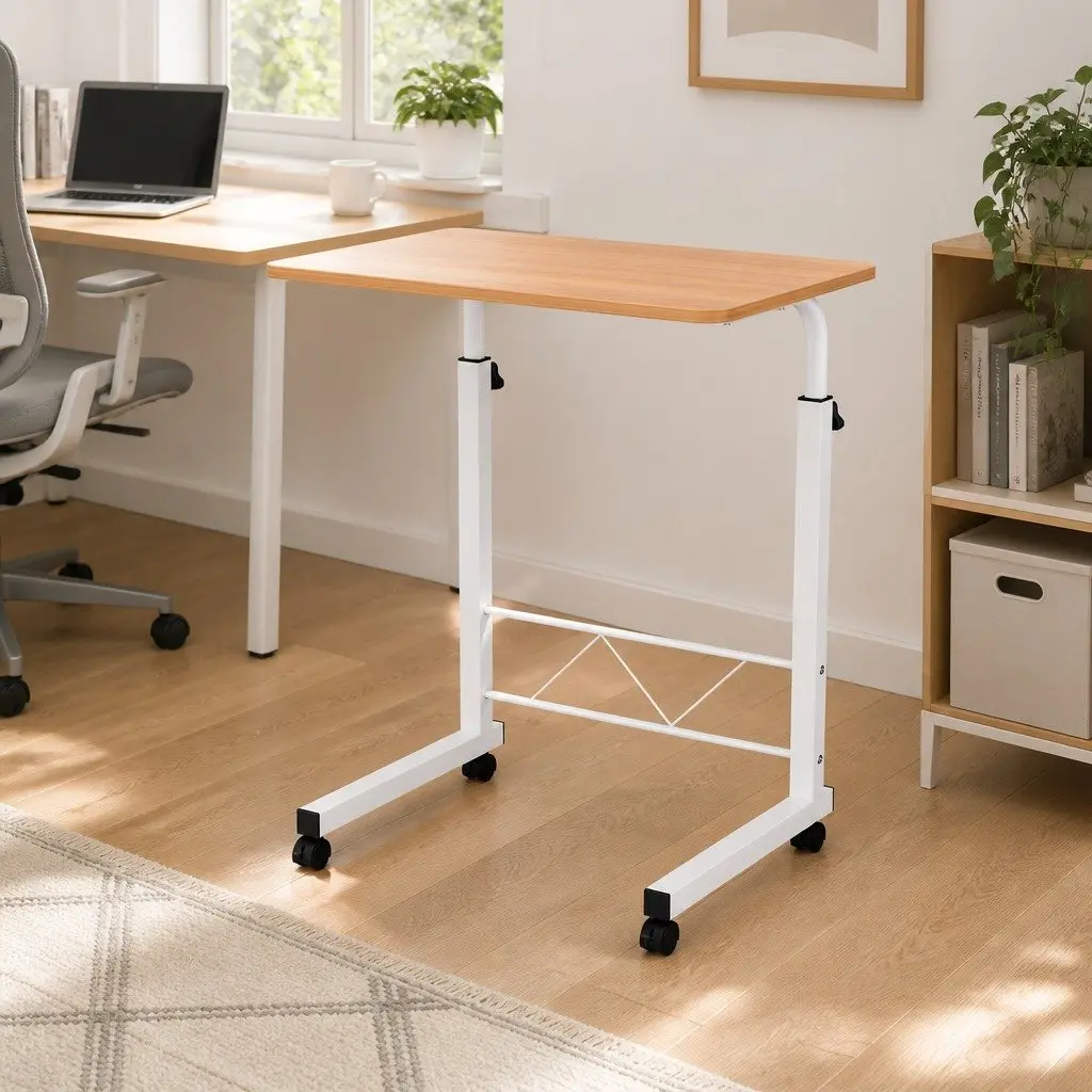 Mobile Laptop Desk Adjustable Height Portable Workstation Beige 60CM