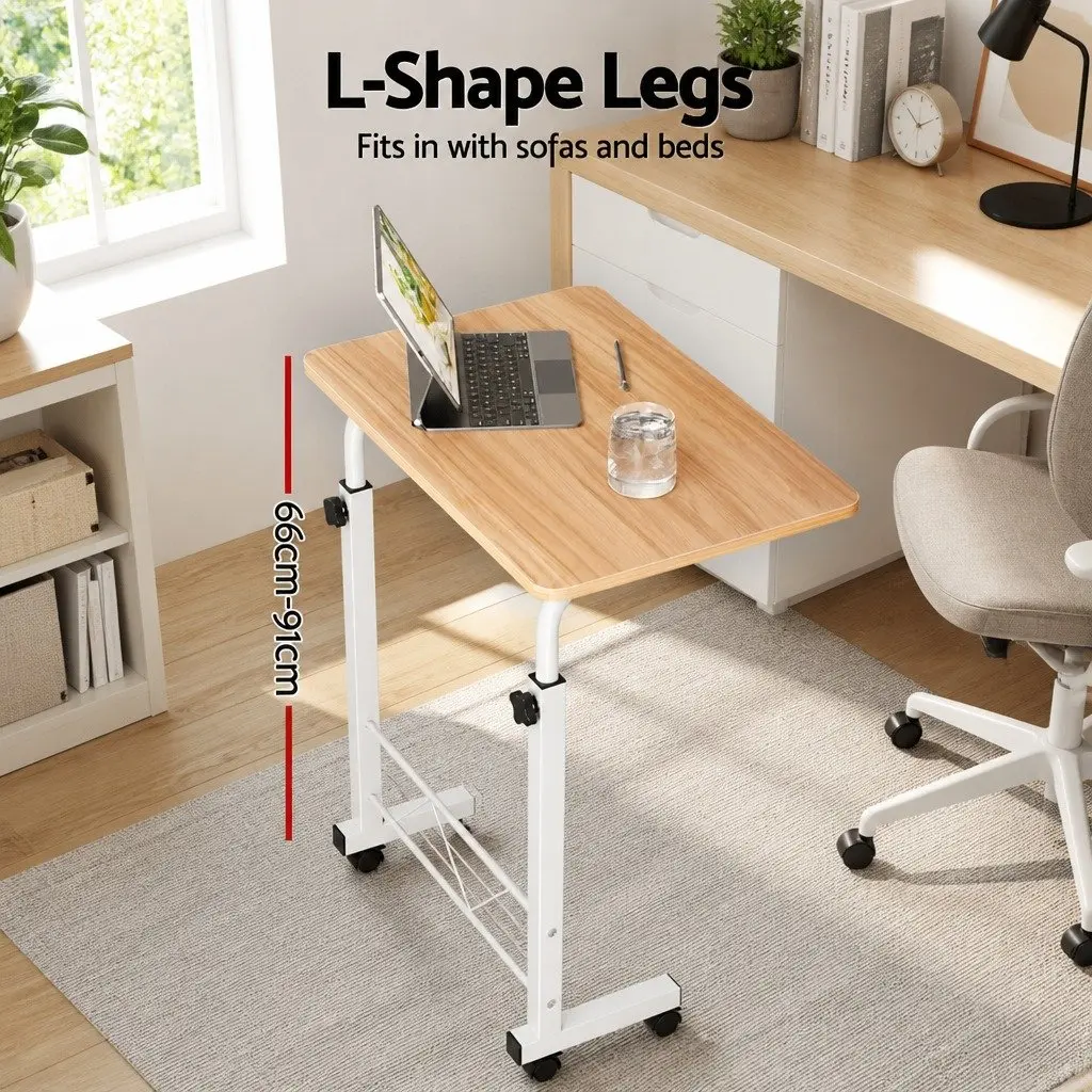Mobile Laptop Desk Adjustable Height Portable Workstation Beige 60CM
