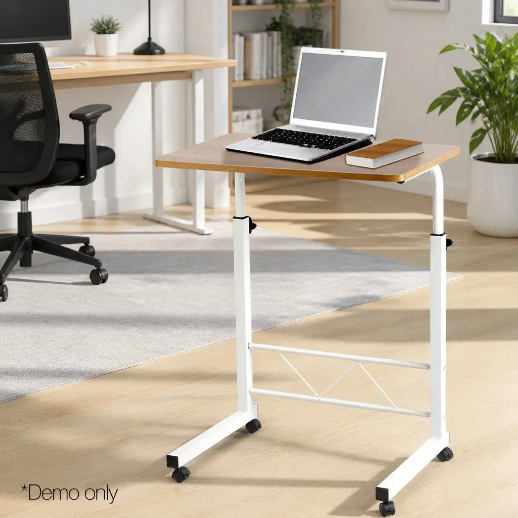 Mobile Laptop Desk Adjustable Height Portable Workstation Beige 60CM