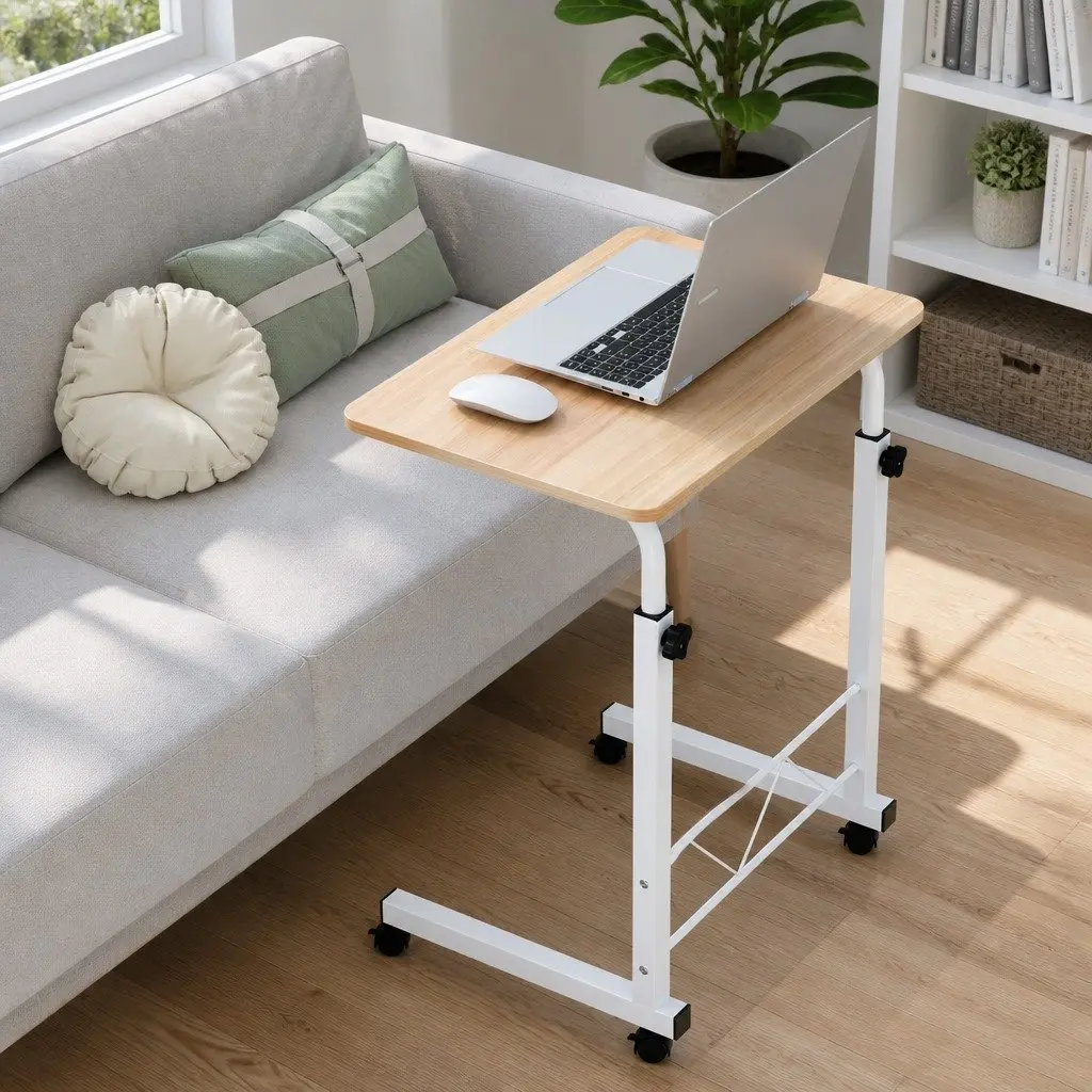 Mobile Laptop Desk Adjustable Height Portable Workstation Beige 60CM
