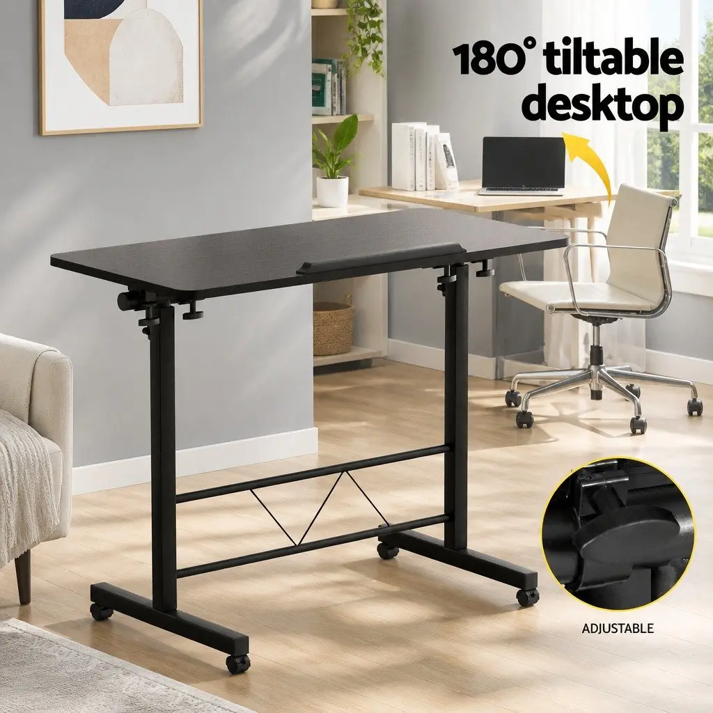Mobile Laptop Desk Height Adjustable Tilting Wooden Tabletop 80CM