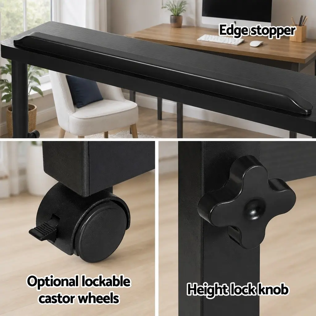 Mobile Laptop Desk Height Adjustable Tilting Wooden Tabletop 80CM