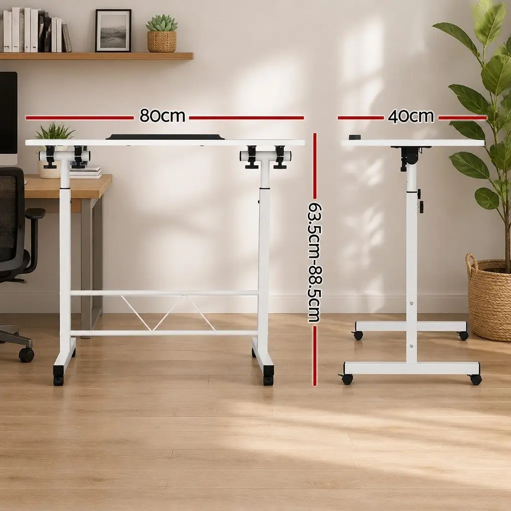 Adjustable Mobile Desk U-Shape Steel Frame 80CM White Portable Work Table