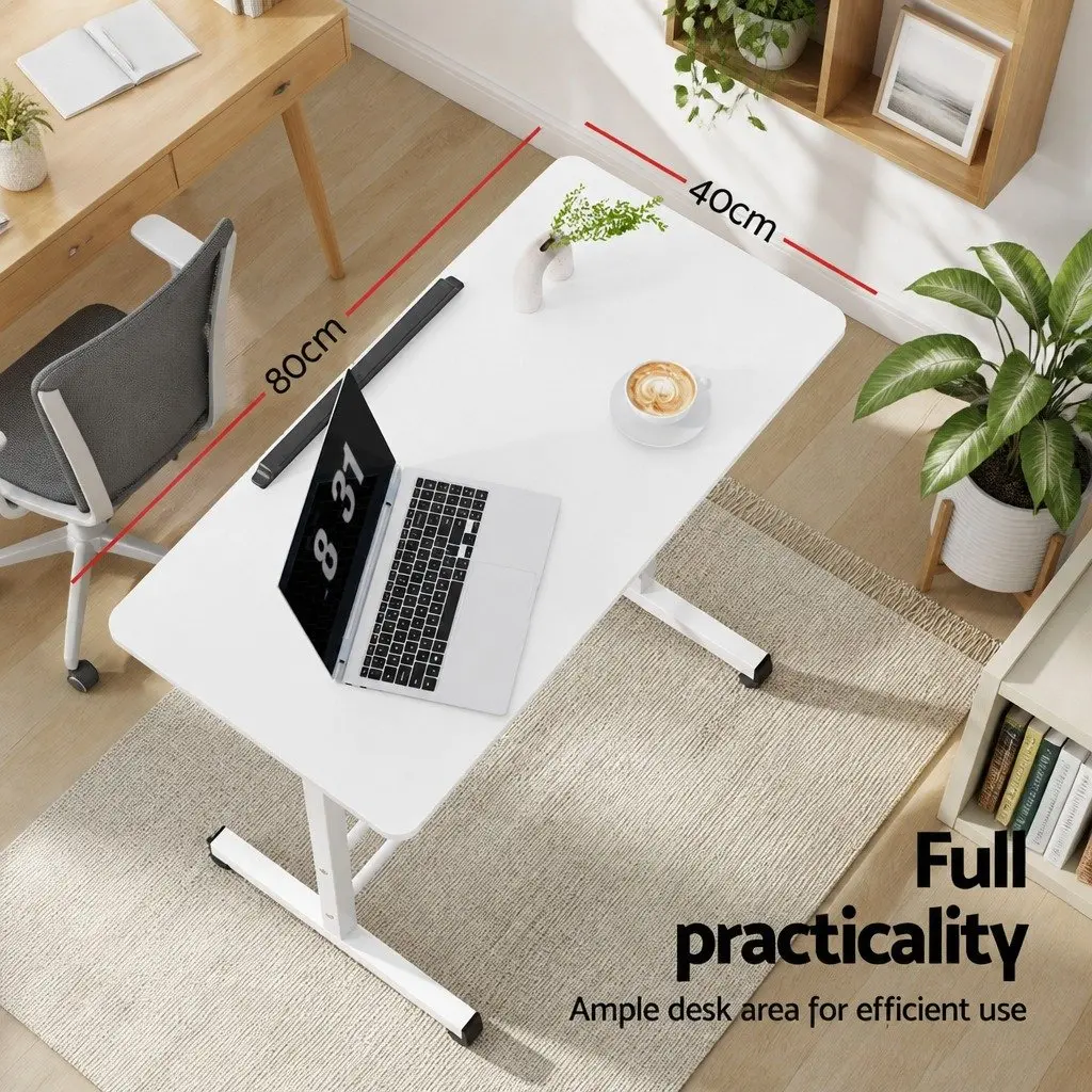 Adjustable Mobile Desk U-Shape Steel Frame 80CM White Portable Work Table