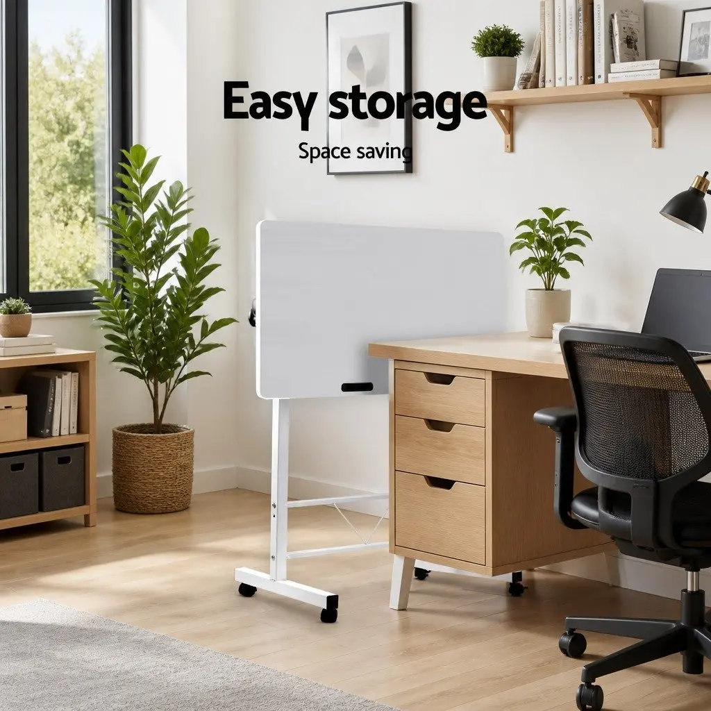 Adjustable Mobile Desk U-Shape Steel Frame 80CM White Portable Work Table