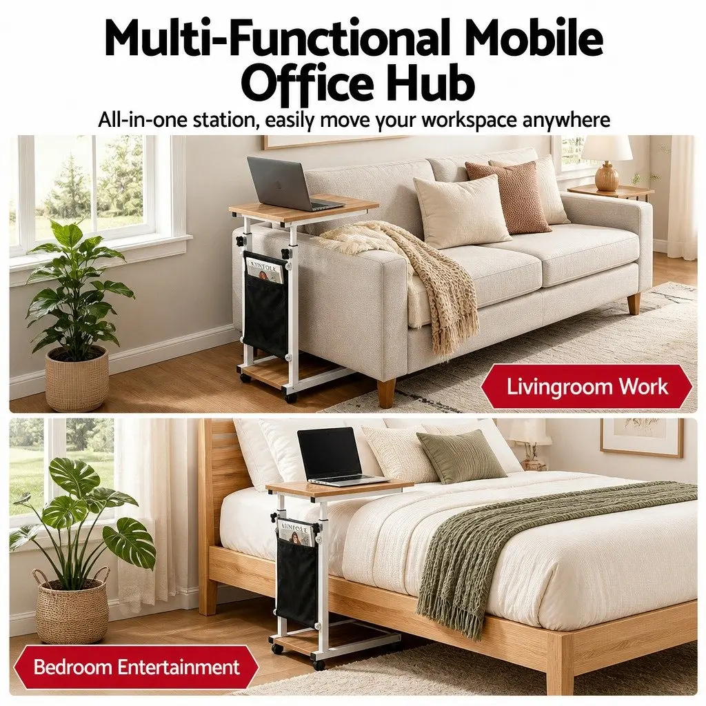Mobile Laptop Desk Height Adjustable Portable C-shaped Frame 48x30x62-90cm