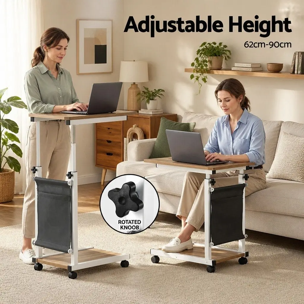 Mobile Laptop Desk Height Adjustable Portable C-shaped Frame 48x30x62-90cm