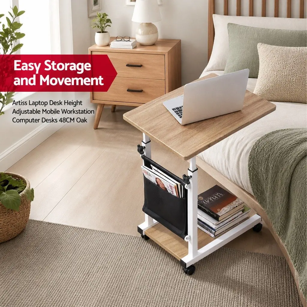 Mobile Laptop Desk Height Adjustable Portable C-shaped Frame 48x30x62-90cm