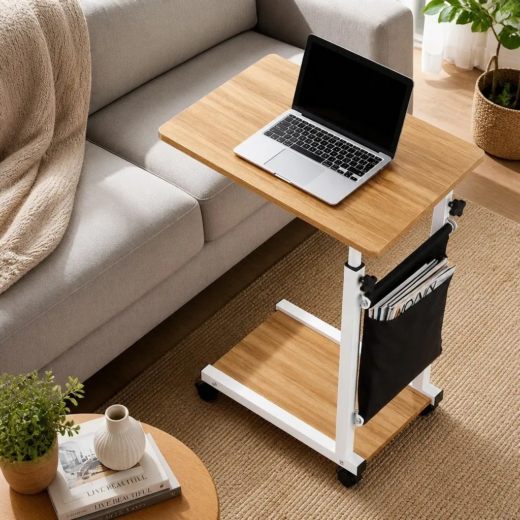 Mobile Laptop Desk Height Adjustable Portable C-shaped Frame 48x30x62-90cm