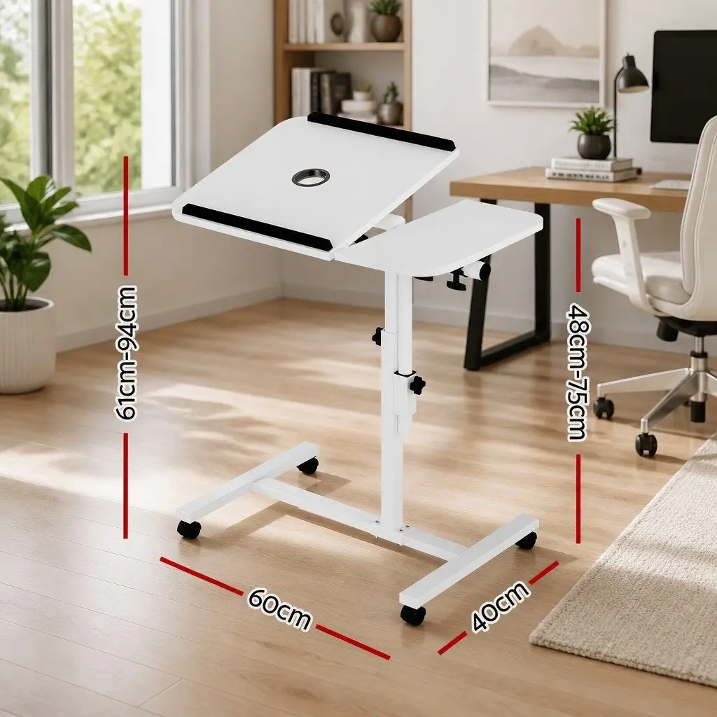 Laptop Desk Adjustable Height 60CM White Swivel with USB Cooling Fan